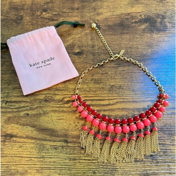 Kate Spade That’s A Wrap Tassel Necklace Pink Red Gold - Picture 1 of 7